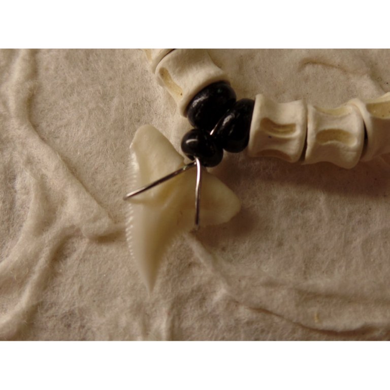 Collier Taapuna dent de requin blanc rasta 12 perles os 