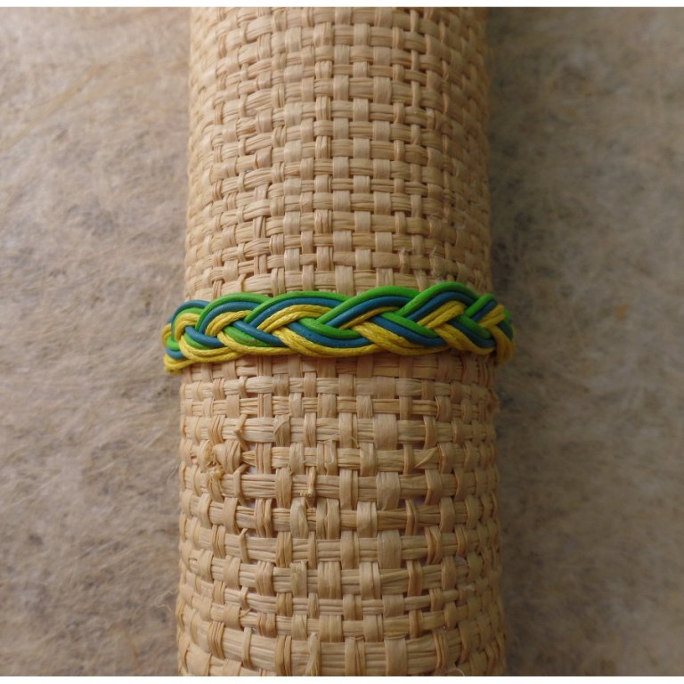 Bracelet trenza vert/jaune/bleu