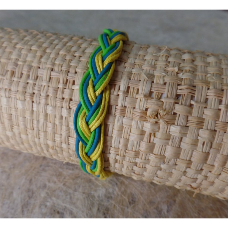 Bracelet trenza vert/jaune/bleu