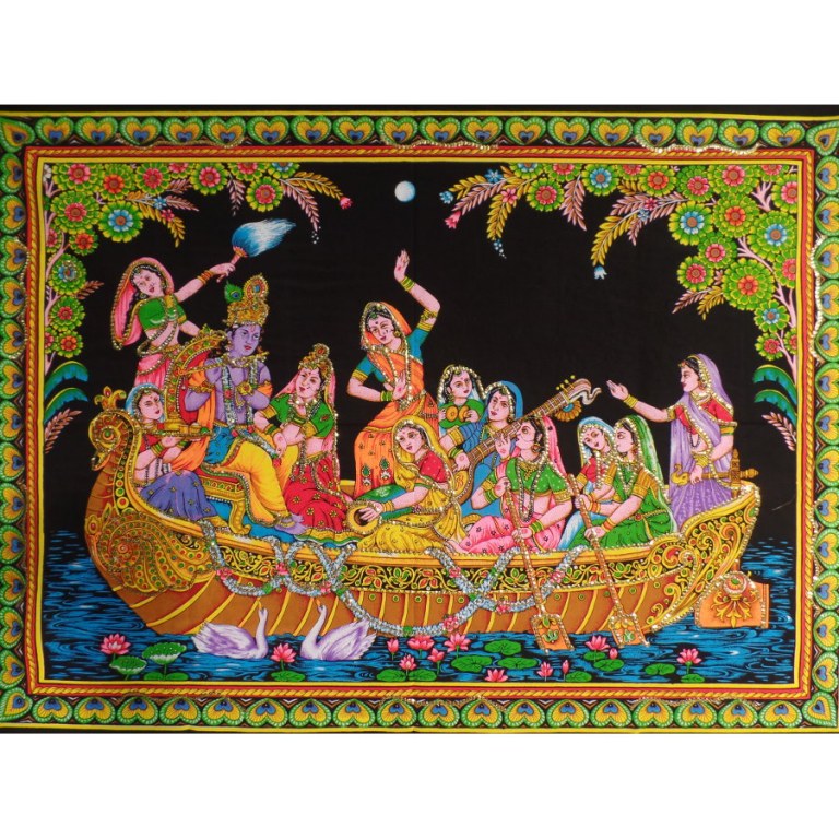 Petite tenture Krishna en bateau