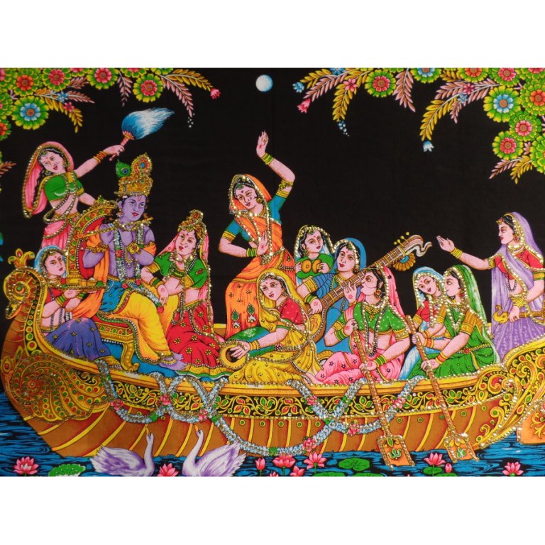 Petite tenture Krishna en bateau