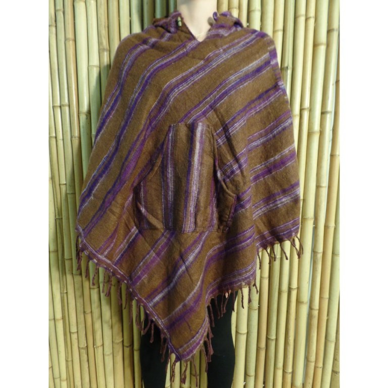 Poncho Makalu marron fines rayures