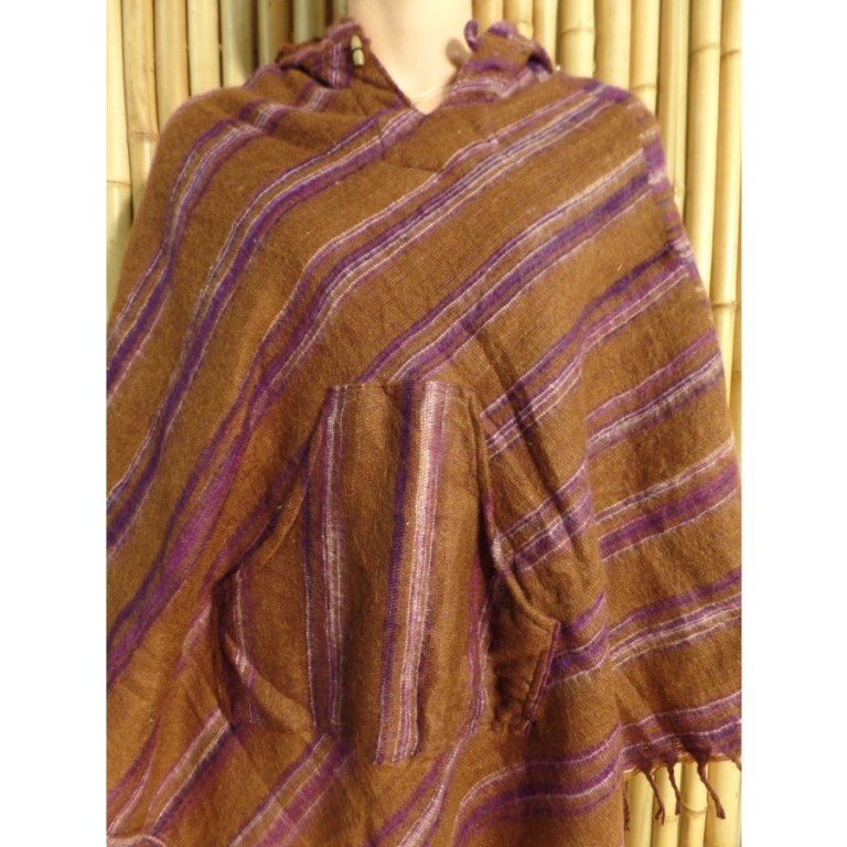 Poncho Makalu marron fines rayures