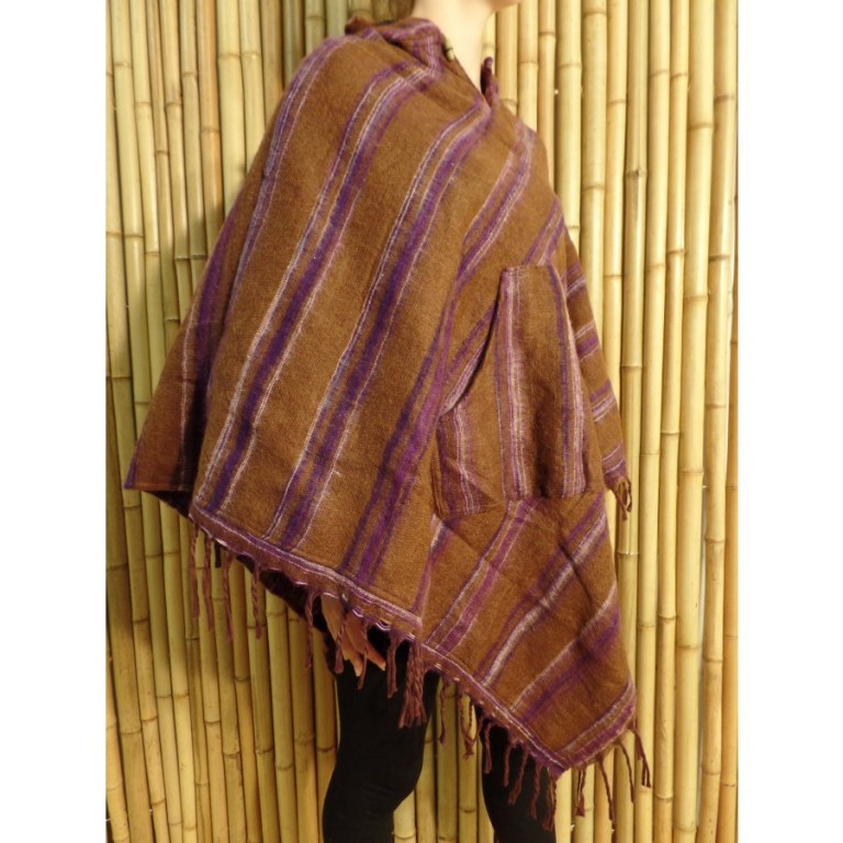 Poncho Makalu marron fines rayures