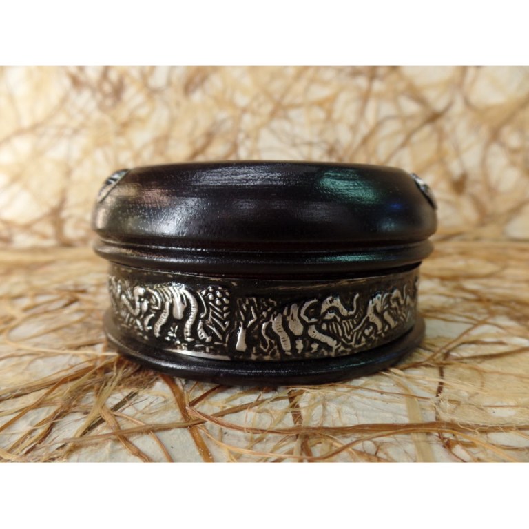 Cendrier rond bois noir éléphant déco alu