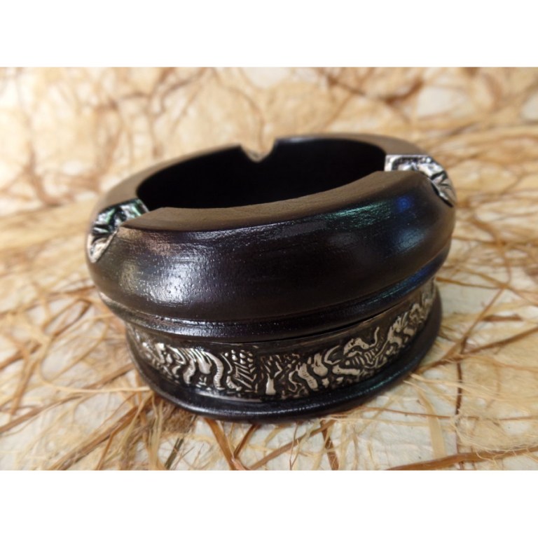 Cendrier rond bois noir éléphant déco alu