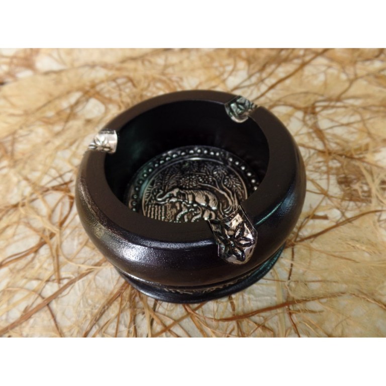 Cendrier rond bois noir éléphant déco alu