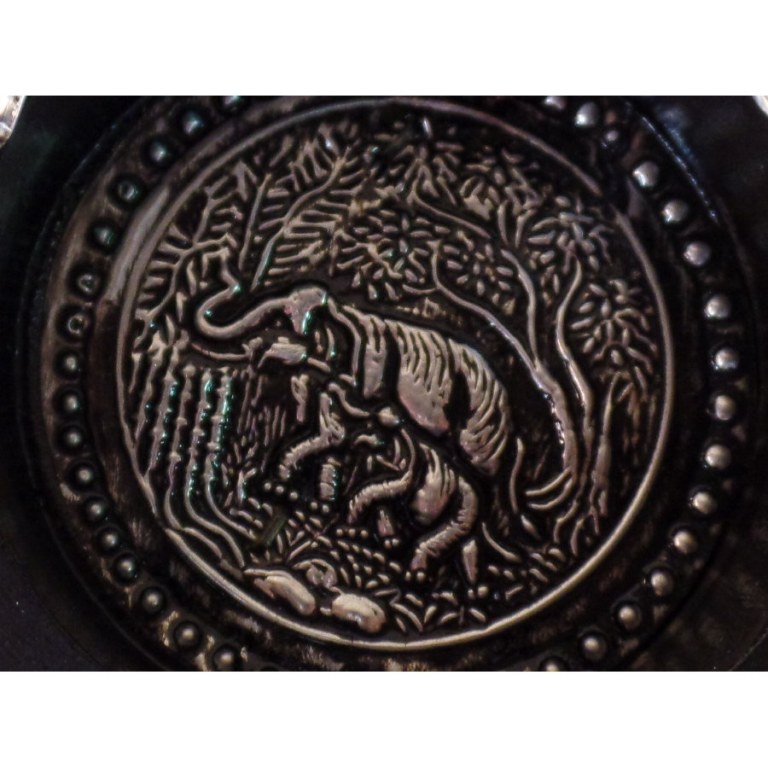 Cendrier rond bois noir éléphant déco alu