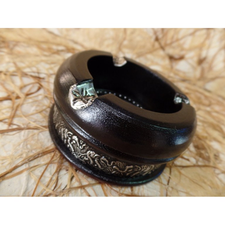 Cendrier rond bois noir éléphant déco alu
