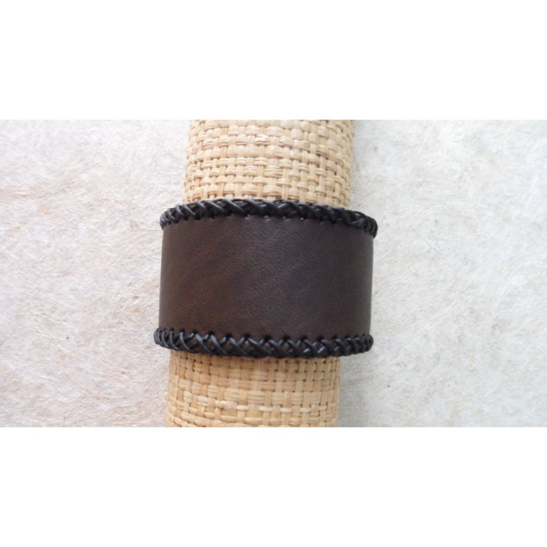 Bracelet cuir marron liseré