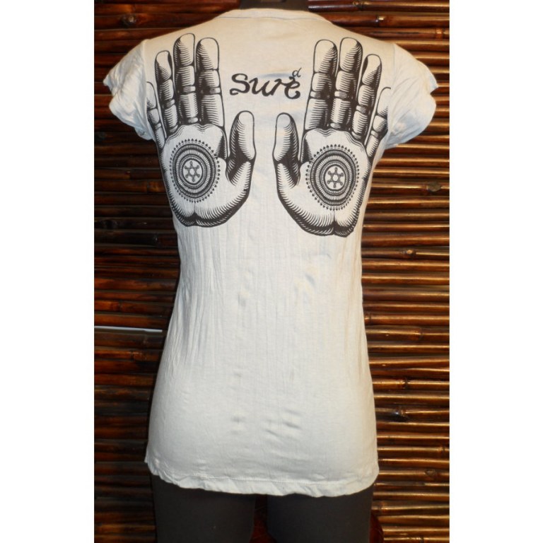 Tee shirt femme main gris bleu