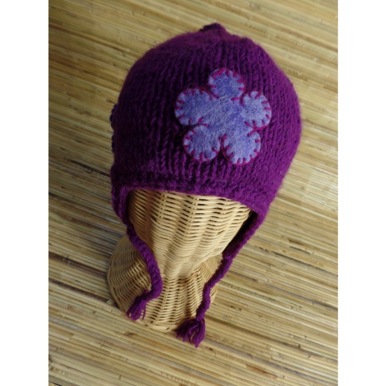 Chullo enfant violet à fleurs