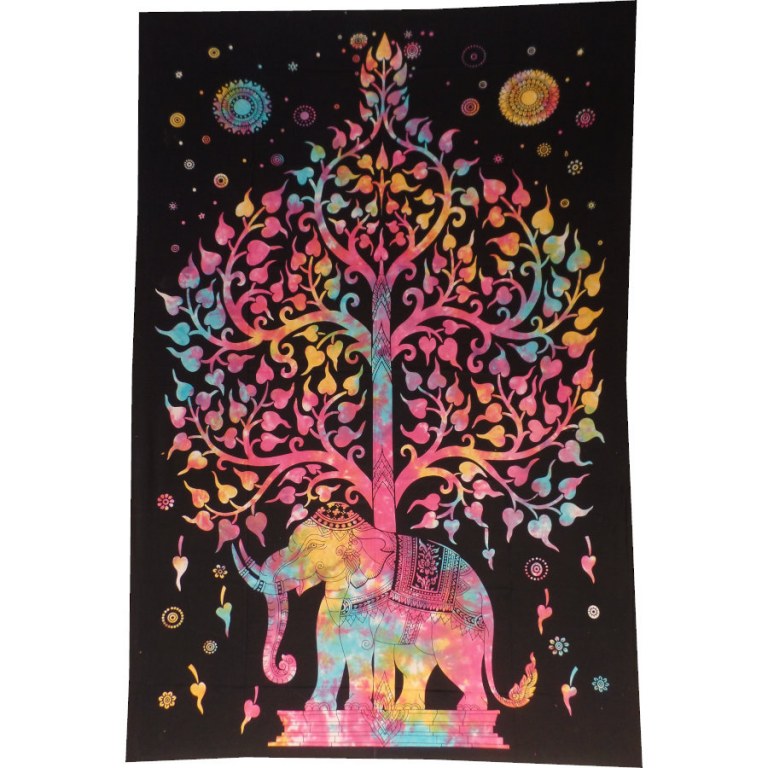 Tenture color arbre de vie et éléphant 