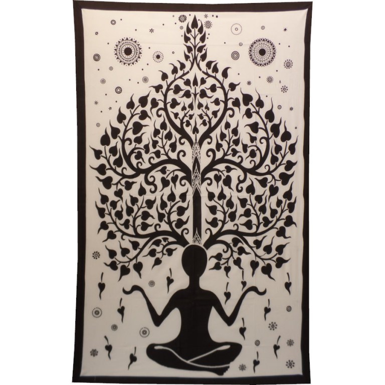 Tenture yogi arbre de vie noir et blanc