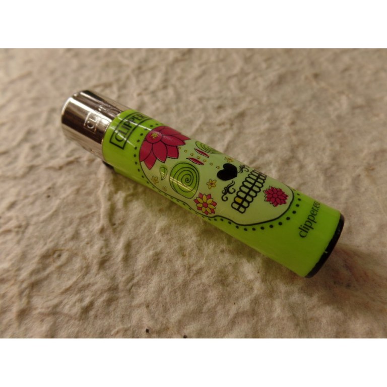 Briquet vert crâne fleuri