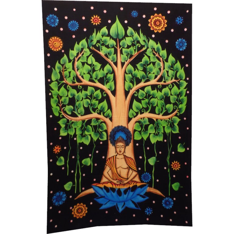 Tenture Bouddha arbre bodhi vert
