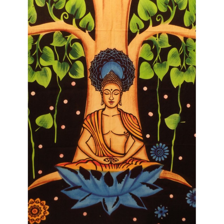 Tenture Bouddha arbre bodhi vert