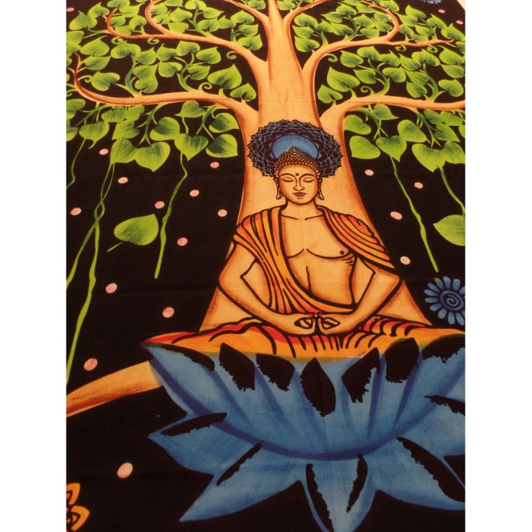 Tenture Bouddha arbre bodhi vert