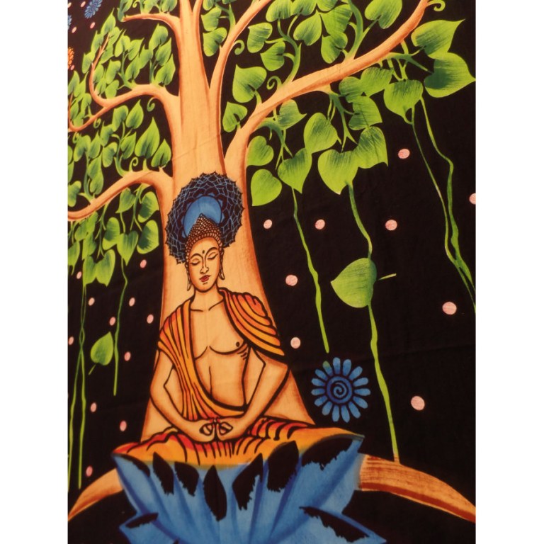 Tenture Bouddha arbre bodhi vert