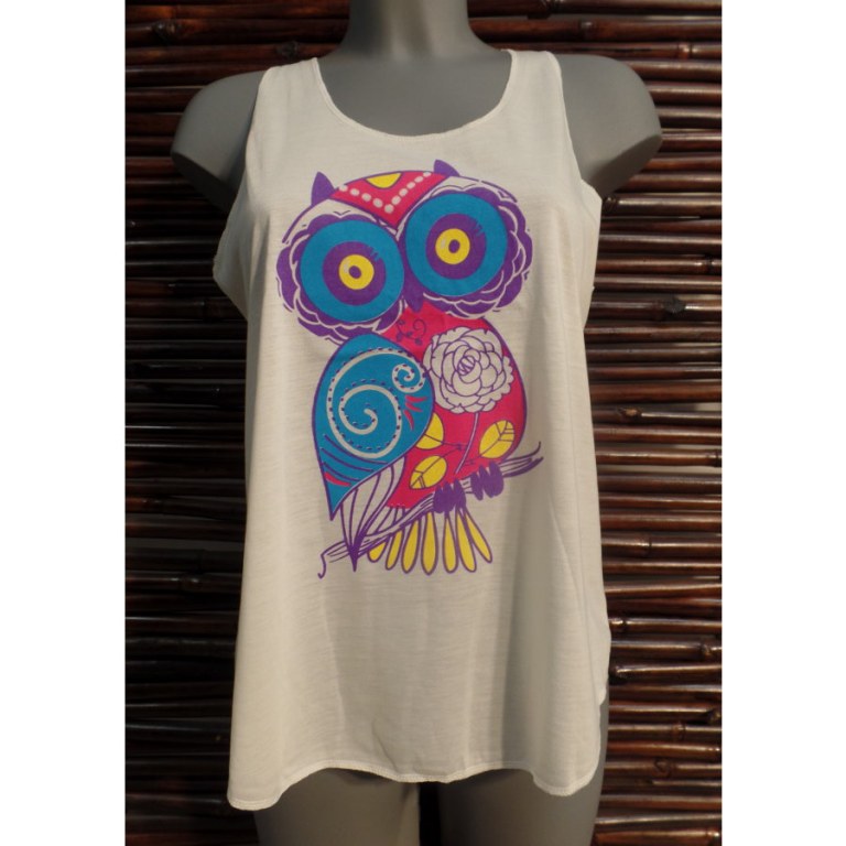 Débardeur femme hibou rose et bleu