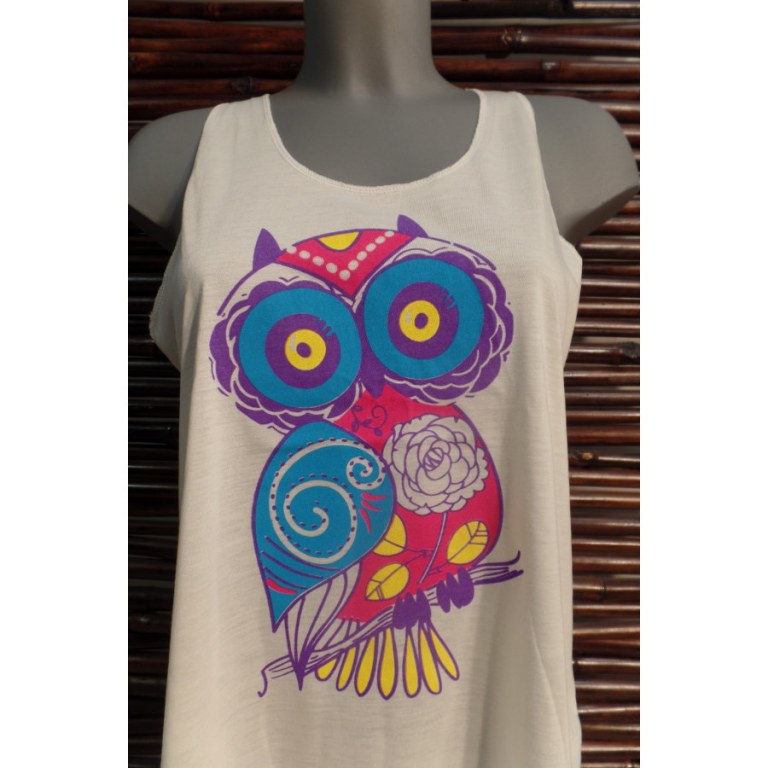 Débardeur femme hibou rose et bleu