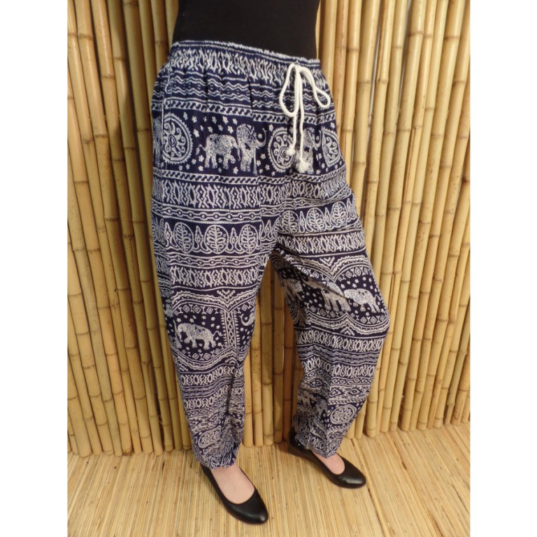 Pantalon Buriram 2 bleu marine/écru éléphants