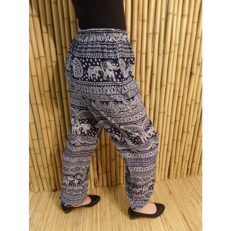 Pantalon Buriram 2 bleu marine/écru éléphants