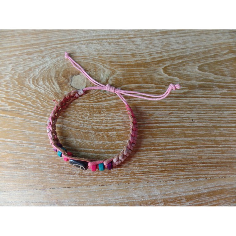 Bracelet perle baton peace & love rose