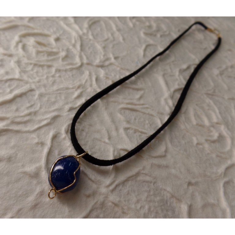 Collier cordon pendentif quartz bleu