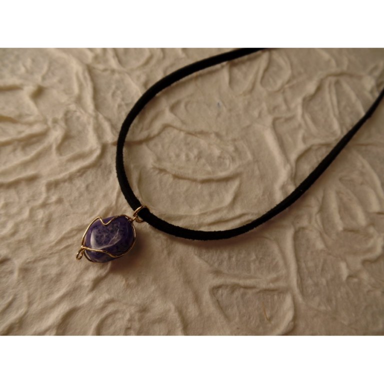 Collier cordon pendentif agate violette