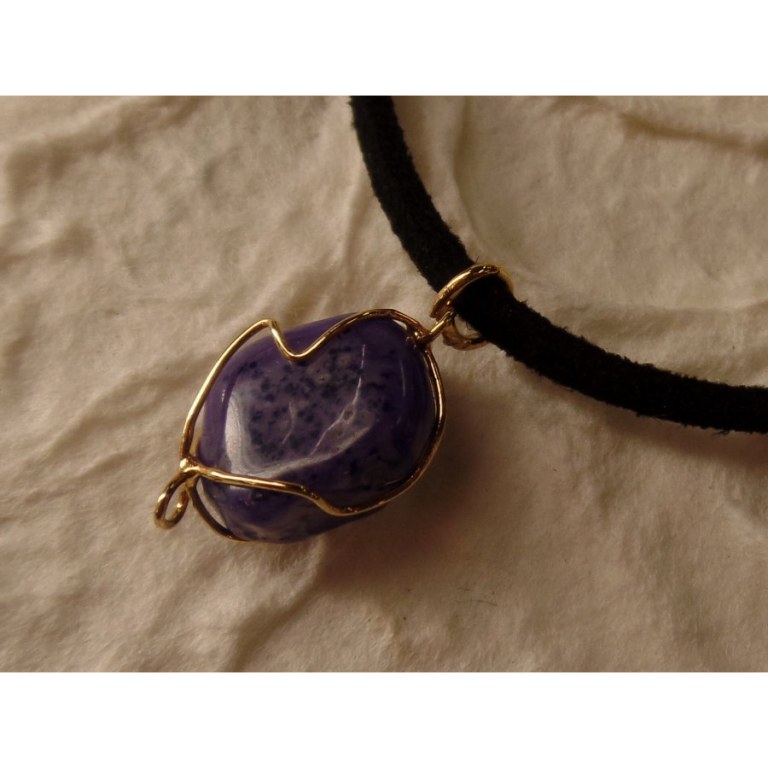 Collier cordon pendentif agate violette