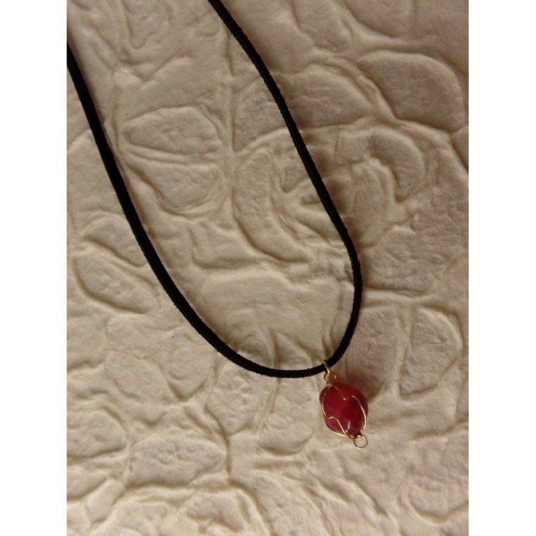 Collier cordon pendentif agate rose