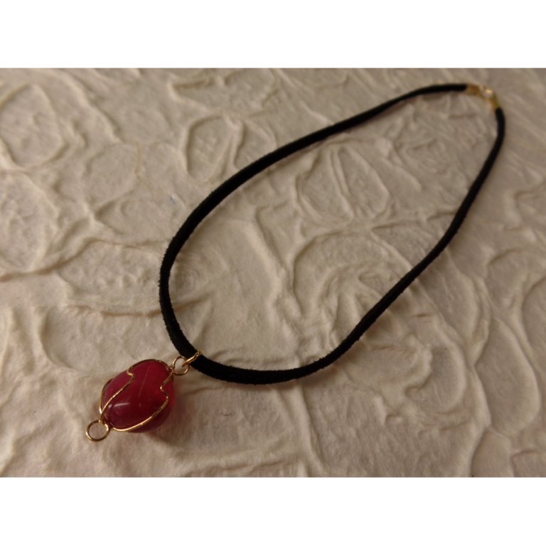 Collier cordon pendentif agate rose