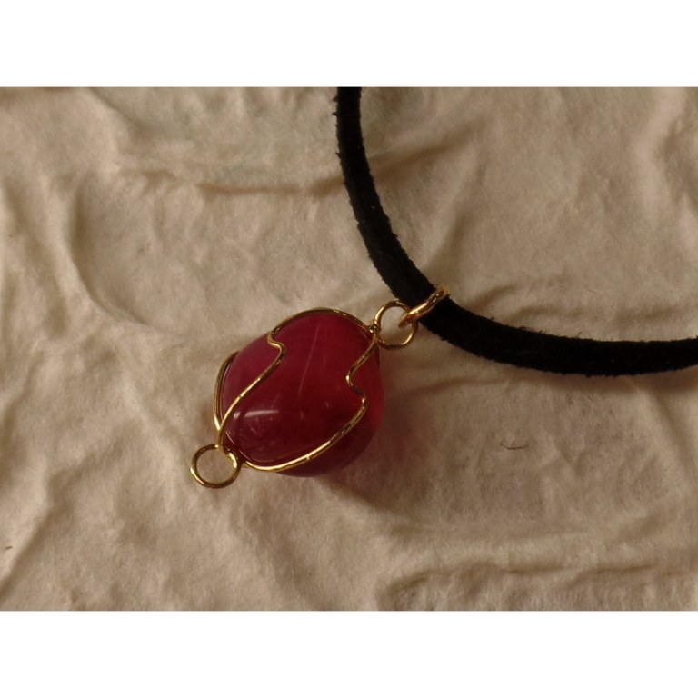 Collier cordon pendentif agate rose