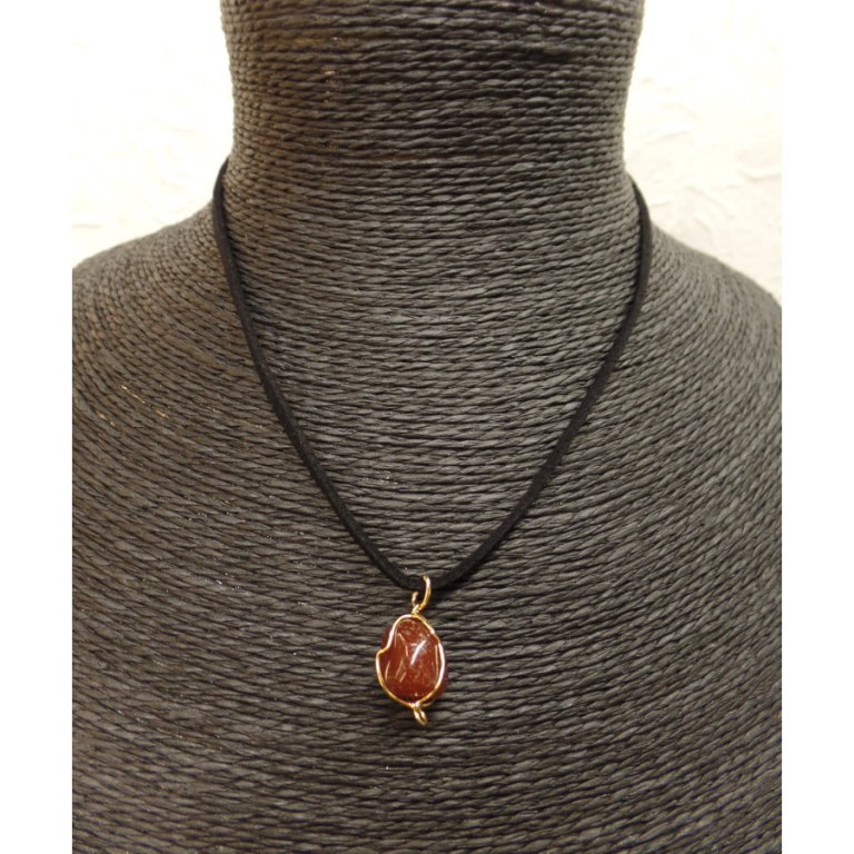 Collier cordon pendentif jaspe rouge