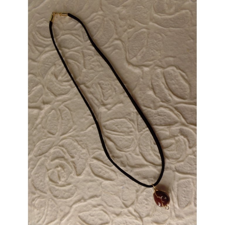 Collier cordon pendentif jaspe rouge