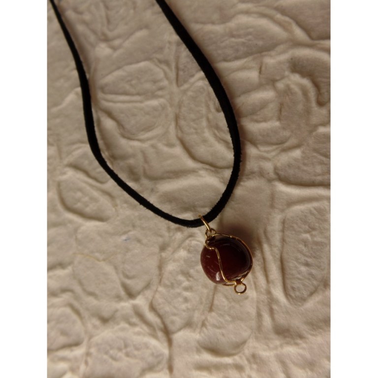 Collier cordon pendentif jaspe rouge