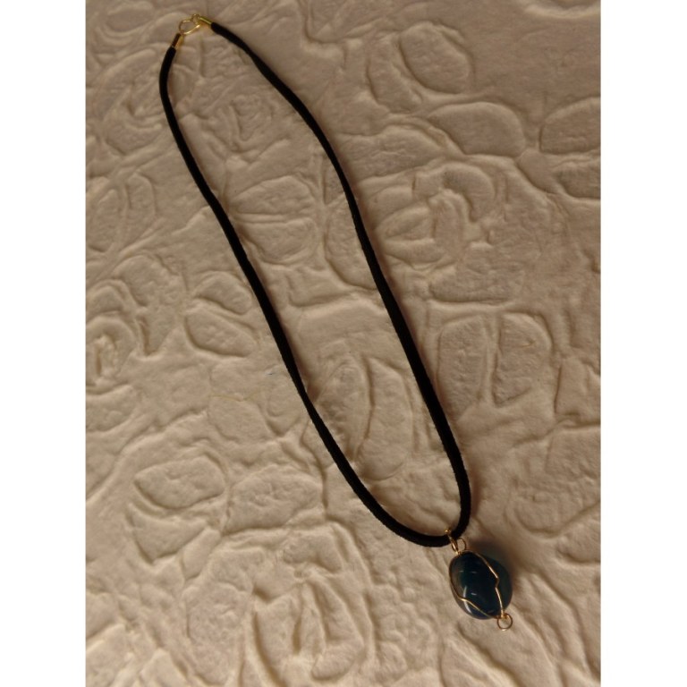 Collier cordon pendentif agate bleue