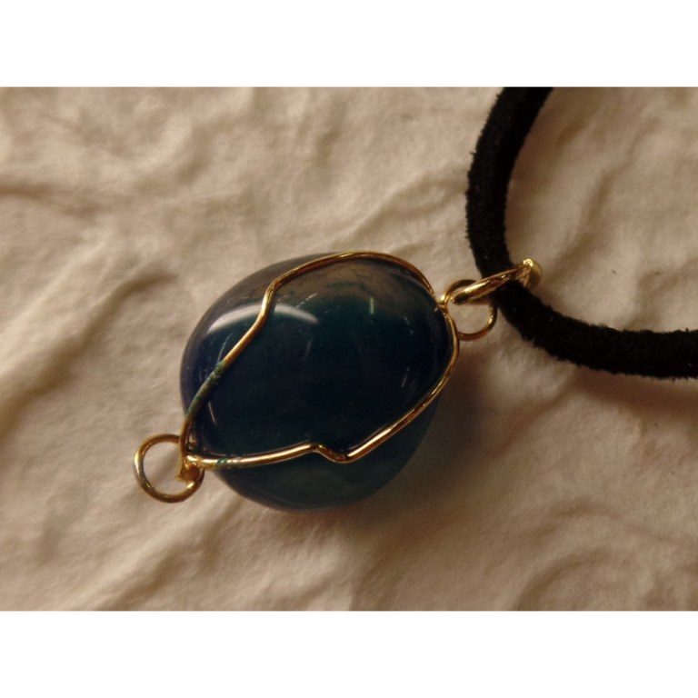Collier cordon pendentif agate bleue