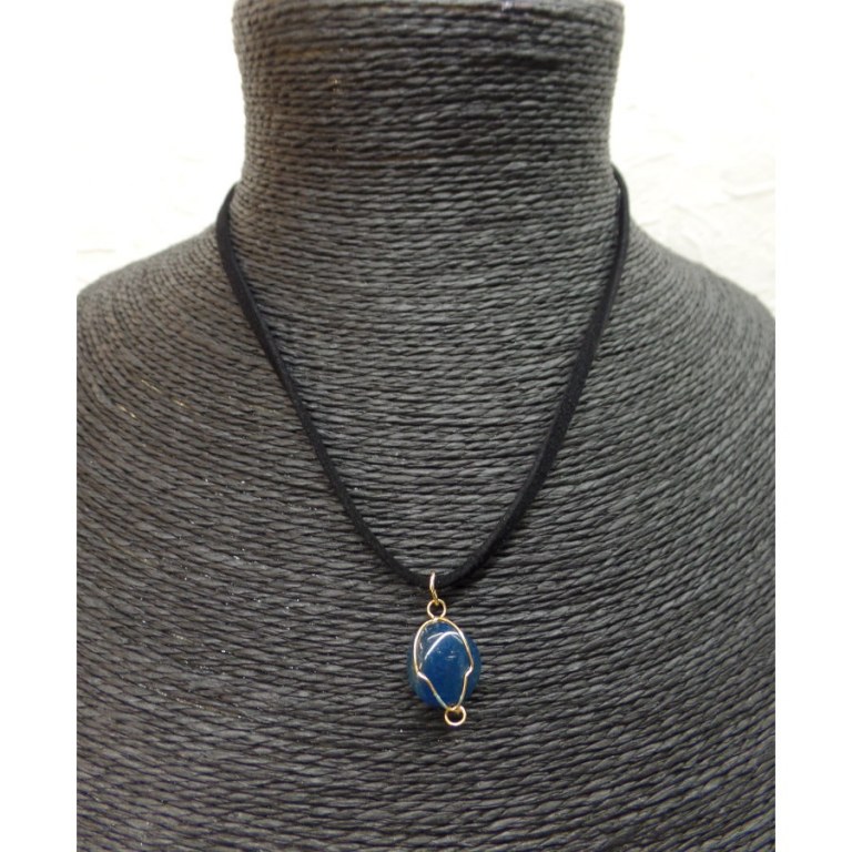 Collier cordon pendentif agate bleue