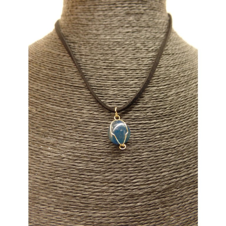 Collier cordon pendentif agate bleue