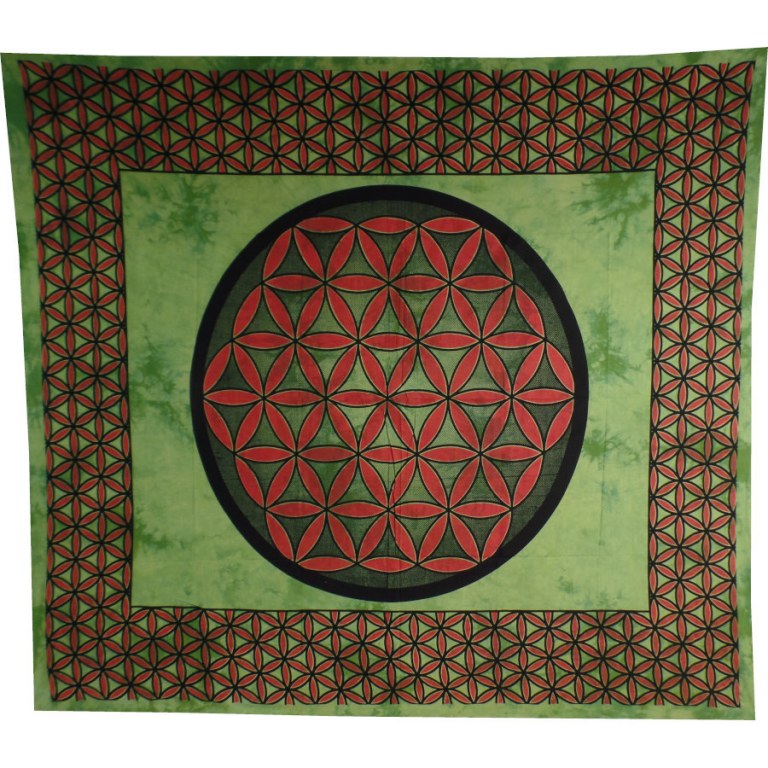 Tenture maxi fleur de vie vert/rouge