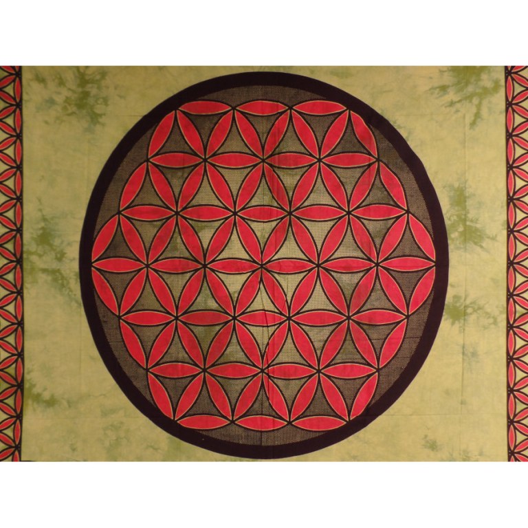 Tenture maxi fleur de vie vert/rouge