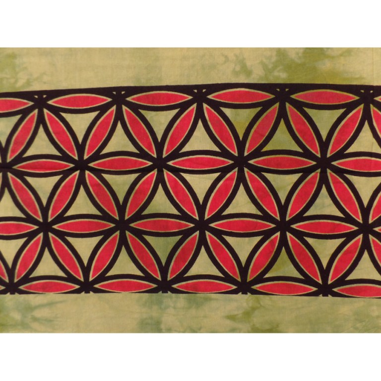 Tenture maxi fleur de vie vert/rouge