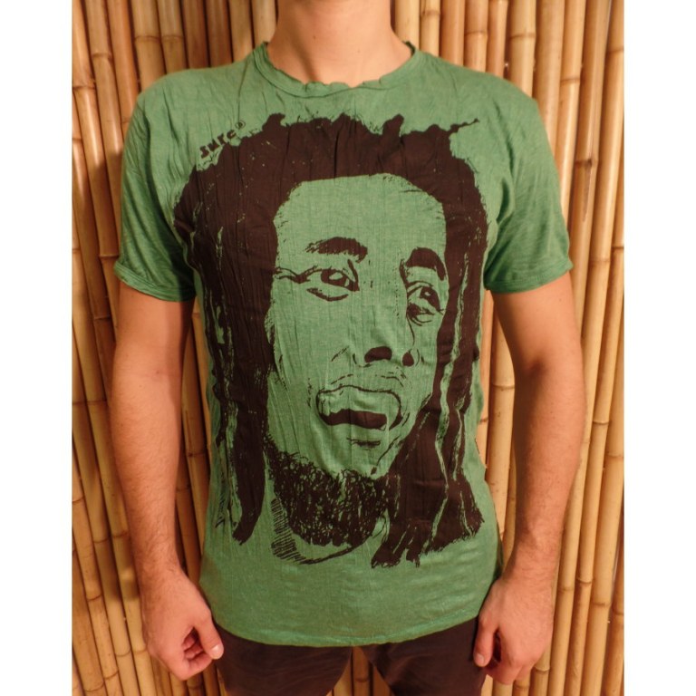 Tee shirt visage Bob Marley vert
