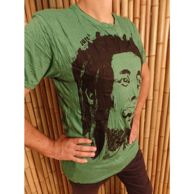 Tee shirt visage Bob Marley vert