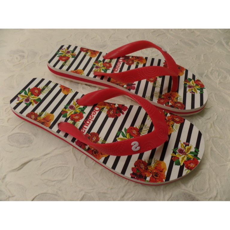 Tongs flip flop flores et rayas