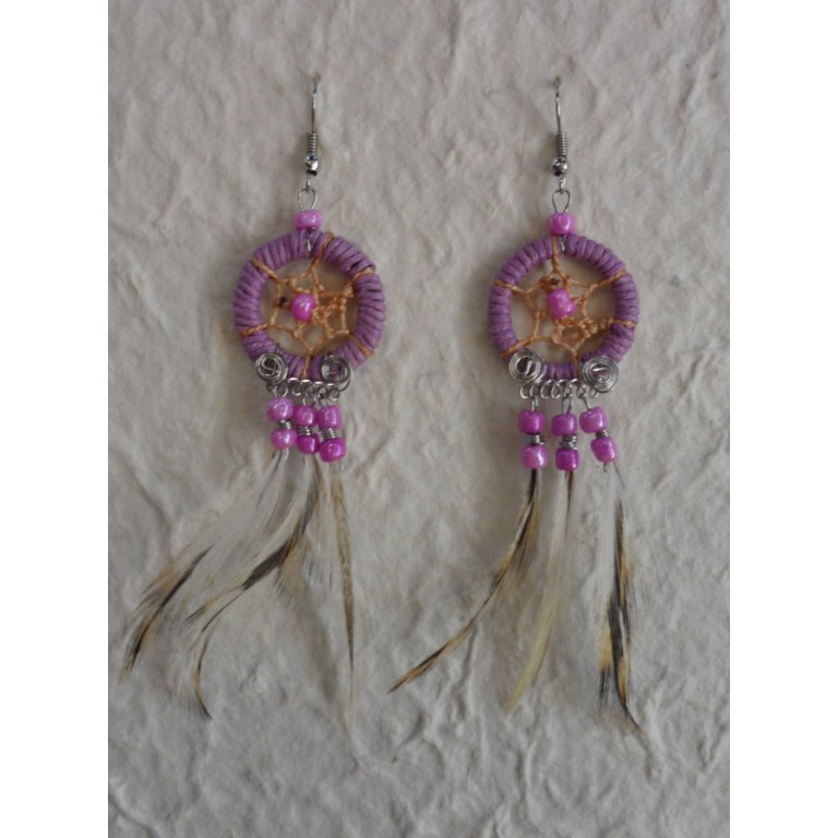 Boucles d'oreilles attrape rêves parme