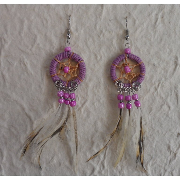 Boucles d'oreilles attrape rêves parme