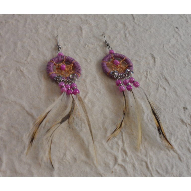 Boucles d'oreilles attrape rêves parme